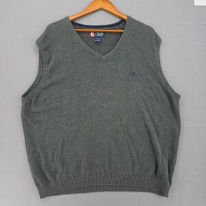 Chaps Mens XL Gray V-Neck Cotton Knit Sweater Vest Heathered Charcoal Logo
